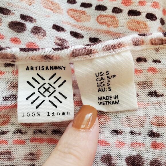 Artisan NY 100% Linen Patterned Tank Top Size S Earthy Neutral Sleeveless Boho - Picture 9 of 10